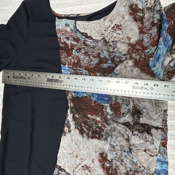 Ricochet Boat Neck Colorblock Abstract Print Asymmetric Dress Sz 14 Short Sleeve - Picture 7 of 10